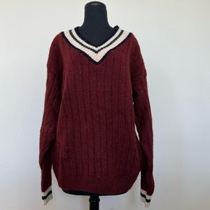 VTG 70s London Fog Outdoors Unlimited Knit V-neck Wool Sweater, L